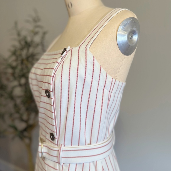 Tommy Hilfiger Dress Womens 4 Belted Cream Red Pinstripe Sheath Nautical Preppy - Picture 5 of 12